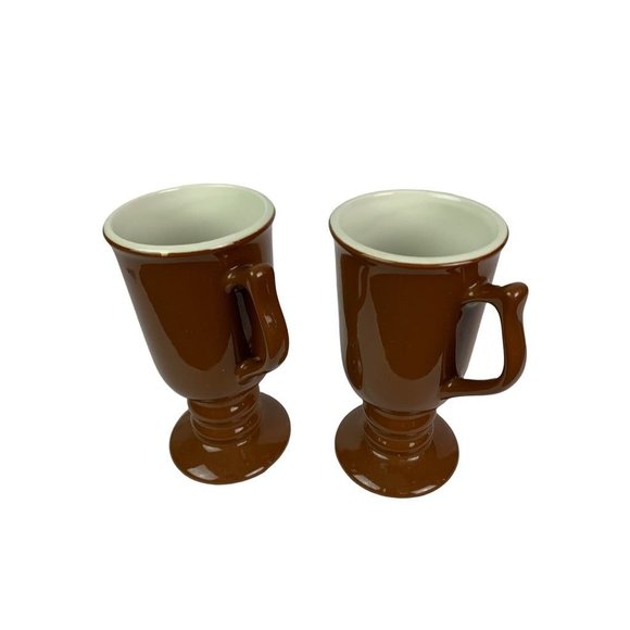 Set of 2 Hall Vintage Irish Coffee Mug Cups Handled Brown Pedestal - Picture 2 of 8